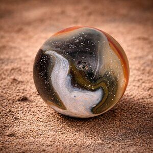 Oversized Vintage Swirl Shooter Marble – 40.8mm (~1 5/8") – Charcoal Gray, Olive